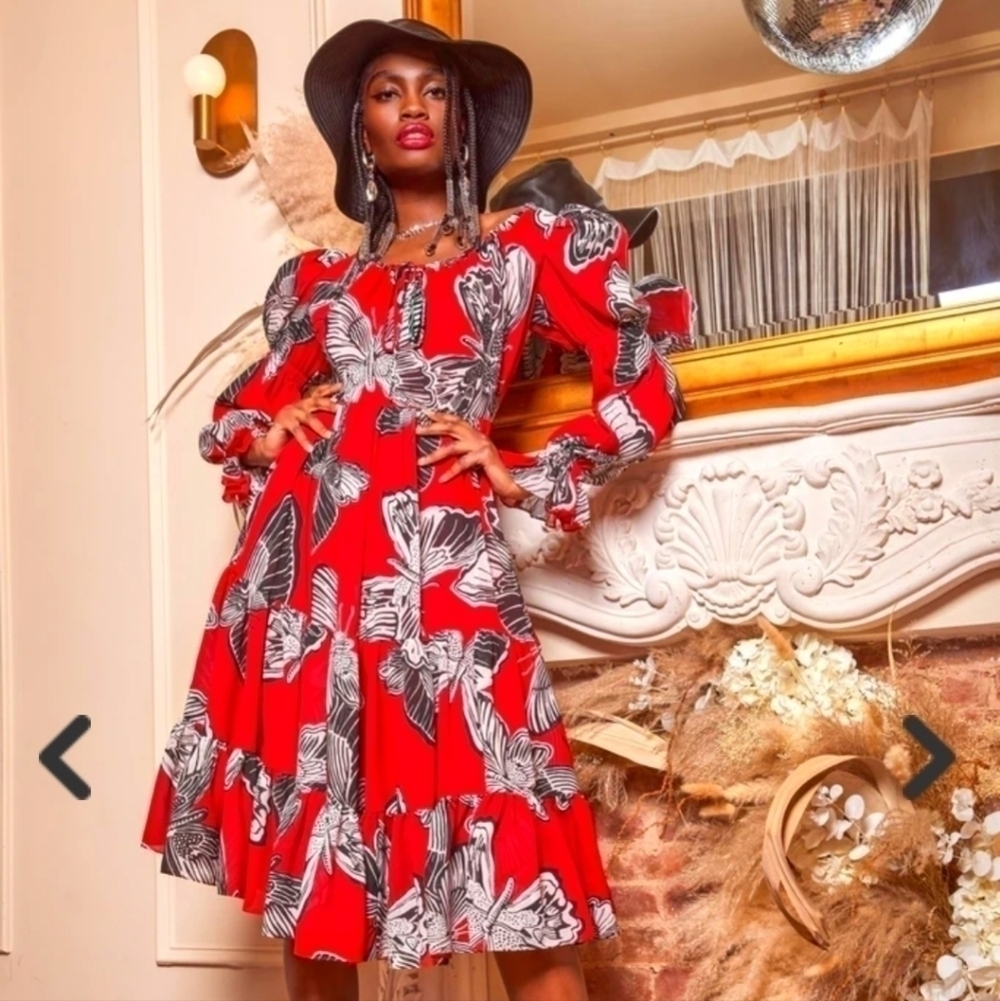 Autumn Adeigbo Fleur dress red butterfly 10 NWT